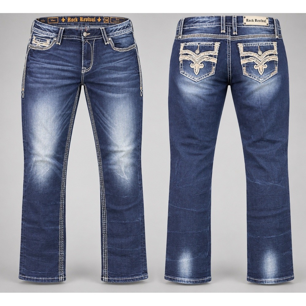 Rock Revival Jeans Womens 34x30 Blue Vien Skinny Distressed Y2K embelished